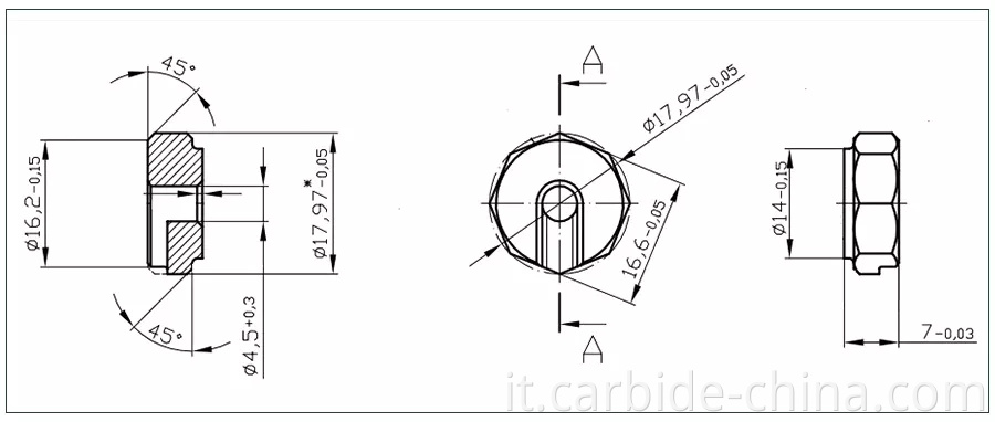 Disegno del blocco di spinta in carburo di tungsteno drawing of tungsten carbide thrust block